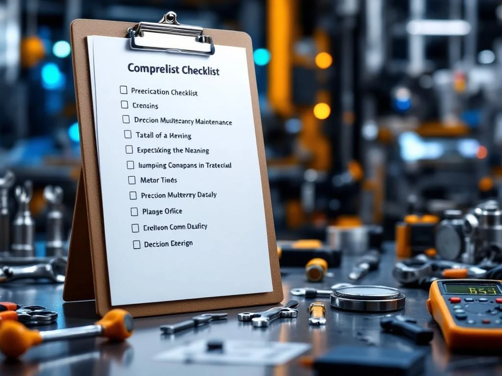 Industriële onderhoudsklembord met checklist omringd door professionele gereedschappen in moderne werkplaats