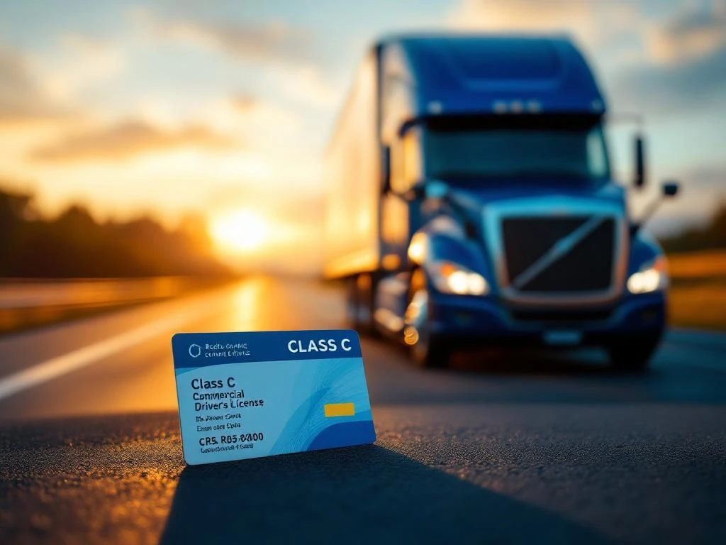 Moderne vrachtwagencabine met CDL-rijbewijs op dashboard tijdens gouden uur op snelweg