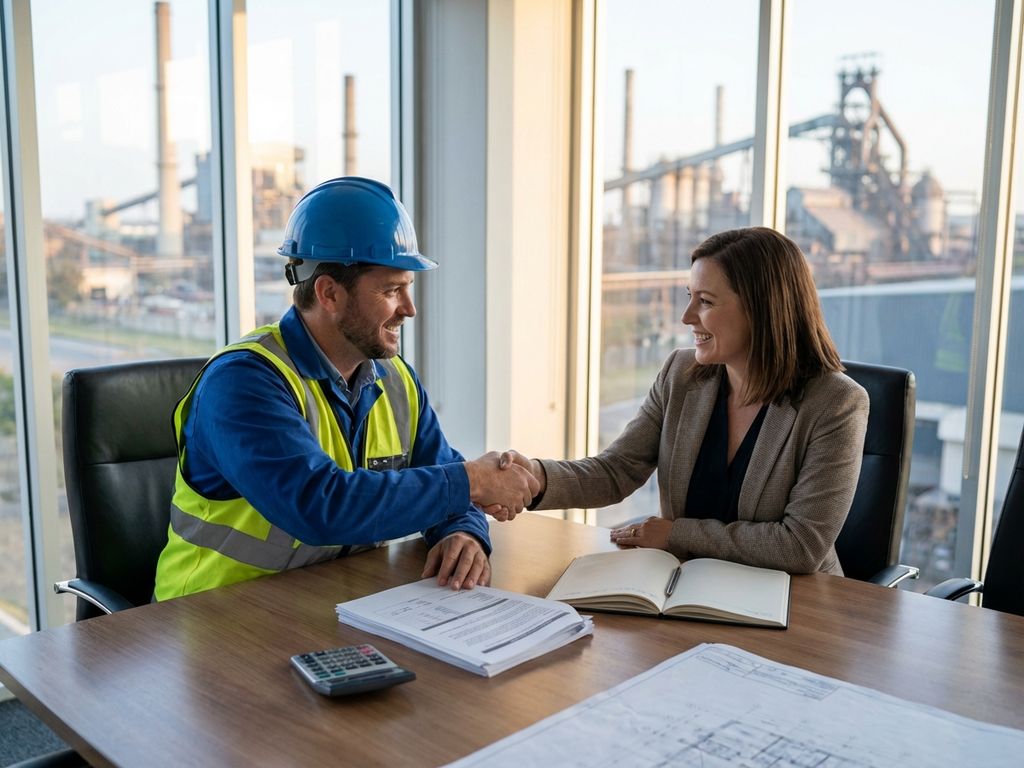 Professionele werknemer en hiring manager schudden handen boven contract tijdens sollicitatiegesprek aan vergadertafel